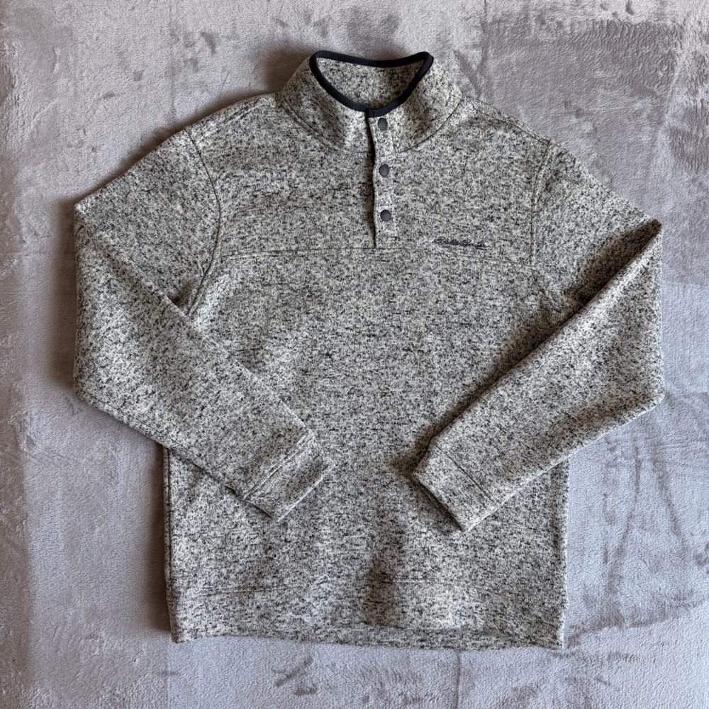 Eddie Bauer Heathered Light Gray Quarter-Snap Pullover Sweater
